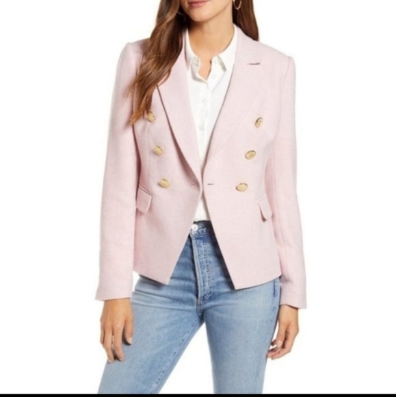 Rachel Parcell Pink and White Herringbone Tweed Jacket - Picture 1 of 16